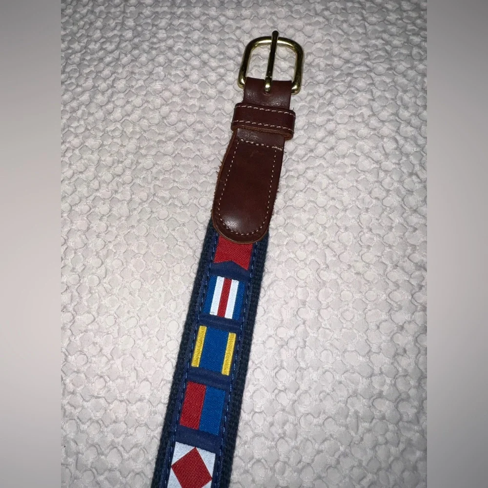 Preston Nautical Code Flag Belt Navy Blue Canvas Premium Leather Made in USA - Picture 3 of 5